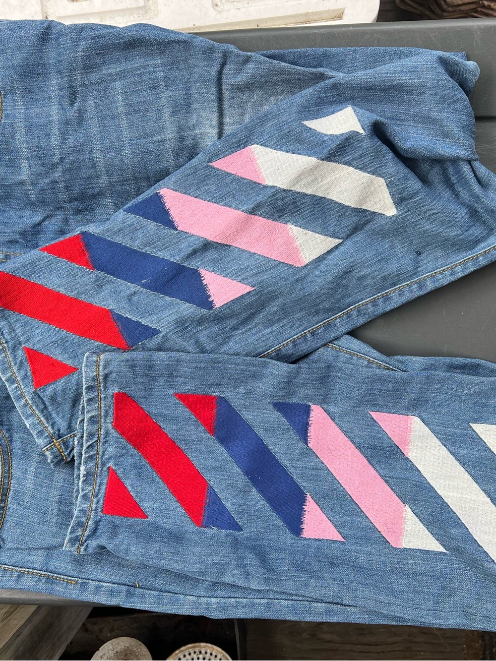Off-White Men's Blue Relaxed Fit Jeans with Signature Diagonal Tab